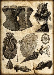 vintage drawing fashion accessories for lady