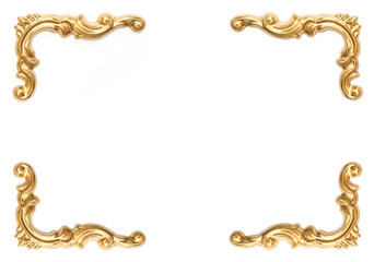 golden elements of carved frame on white