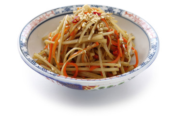 kinpira gobo, sauteed burdock root and carrot, japanese cuisine