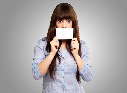 Woman Holding Blank Card