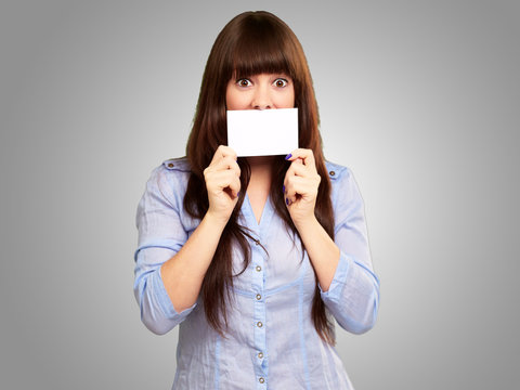 Woman Holding Blank Card