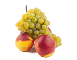Naklejka na ściany i meble ripe peach with grapes isolated