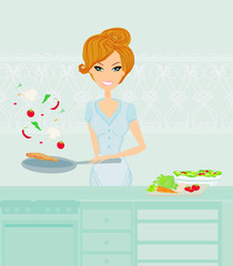 Beautiful housewife cooking