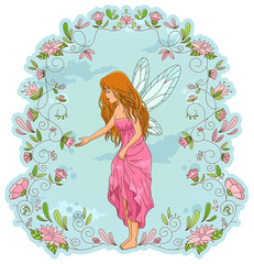fairy standing in a frame of flowers