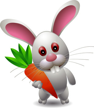 Small Lovely Rabbit Holds Giant Carrot