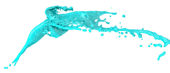 blue paint splashes collide - isolated on white