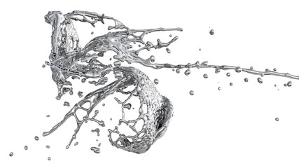silver color splashes collide - isolated on white