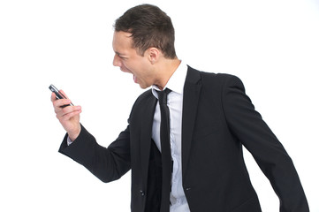 businessman screaming at Phone