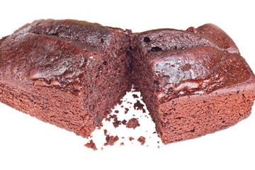 Close-up of chocolate cake, isolated on white background