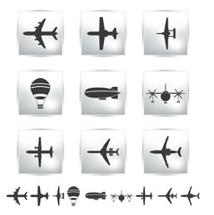 Vector collection different airplane and gray silhouettes. Set