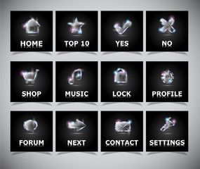 Glass glowing icons for web