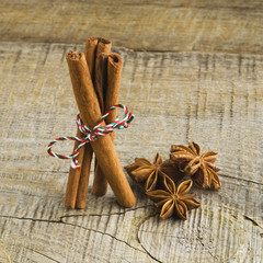 Star anise with cinnamon at christmas time (selective focus)