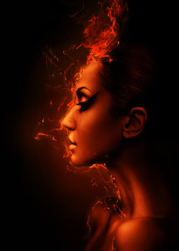 the burning woman head profile