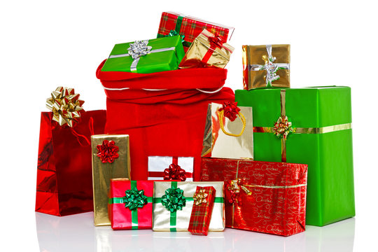 Christmas sack and presents isolated