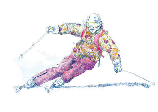 down hill skier - hand drawing
