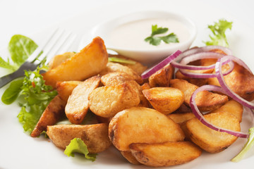 Fried potato wedges