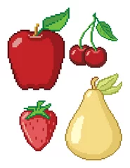 Wall murals Pixel 8-Bit Fruit Icons