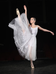 Fototapeta premium Portrait of young ballerina in rehearsal
