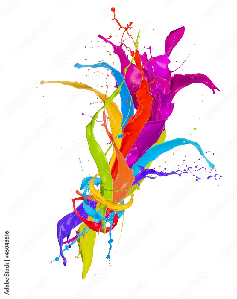 Wall mural  Colored paint splashes bouquet isolated on white background