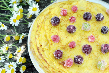 Delicious homemade pancakes with berries
