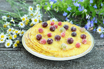 Delicious homemade pancakes with berries