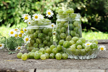 Cooking homemade gooseberry jam