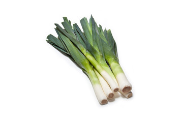 Large Leeks isolated on a white studio background.