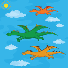 Dragons flies in the blue sky