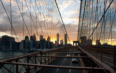 Fototapeta premium Panoramic shot of Manhattan skyline from the Brooklyn bridge 