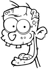 Fototapeta premium Outlined Zombie Head Cartoon Character