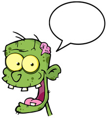 Zombie Head Cartoon Character With Speech Bubble