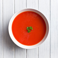 tomato soup on kitchen table