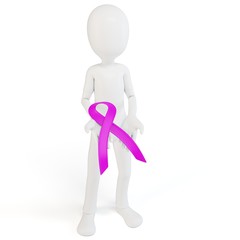 3d man with a pink ribbon  cancer symbo