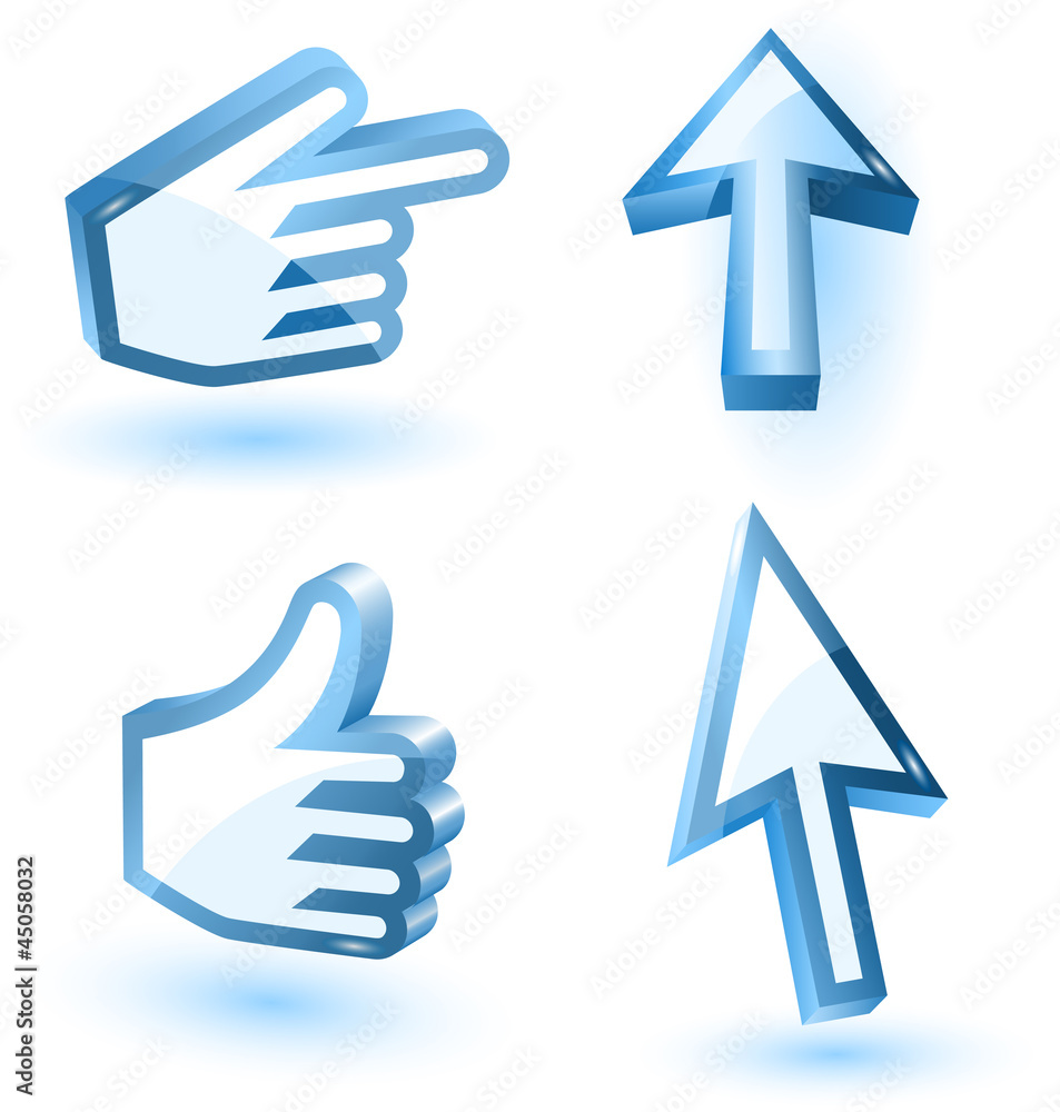Aufkleber vector mouse arrow and hand pointers with shadow,3d,