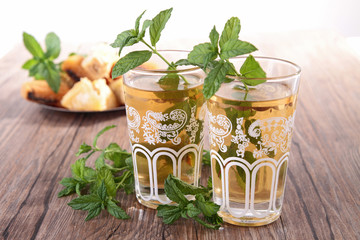 glasses of tea with mint