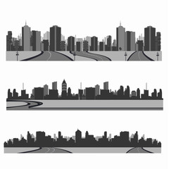 Naklejka premium Vector illustration.Highwa y silhouette .City skyline