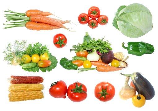 Collection of fresh vegetables isolated on white