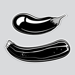 Vector decorative eggplant and courgette