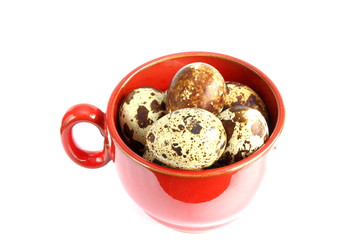 quail eggs in red mug