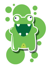 Card with cute colorful monsters, vector