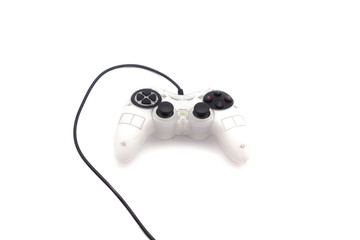 Video game controller with cord, isolated on white background