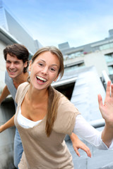 Young people having fun in college campus