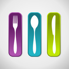 Fototapeta premium Multicolored cutlery icons set background