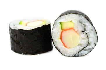 Maki sushi with crab stick and cucumber