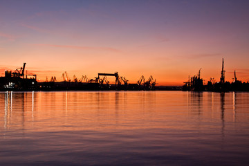 sunset in Gdynia Shipyard - obrazy, fototapety, plakaty