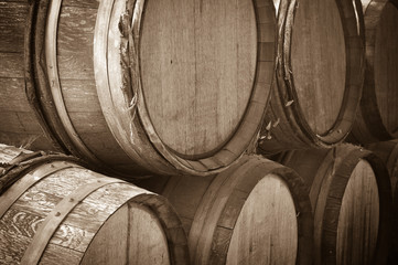 Wine Barrels in a Cellar