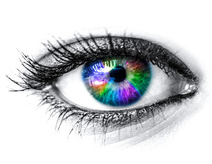 Naklejka premium Colorful woman eye macro shot