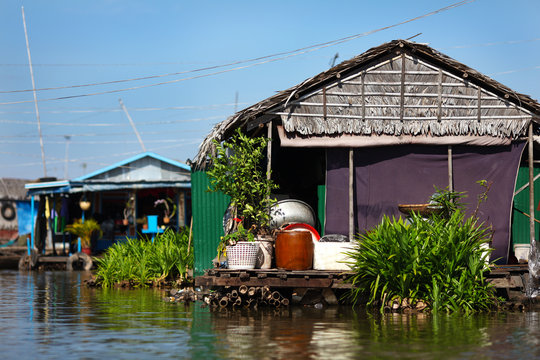 Floating village and fishermen's house at Inle Lake, Myanmar