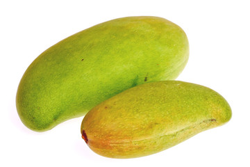 raw mango on white background