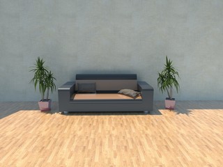 Sofa with plants - obrazy, fototapety, plakaty